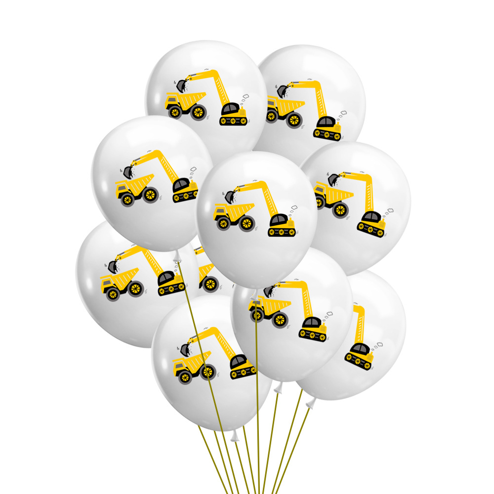Heavy Equipment Birthday Theme - 10pcs Excavator Truck Latex Balloon Set,