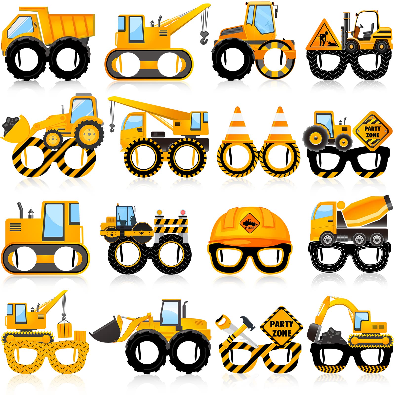 Heavy Equipment Birthday Theme - 12Pcs Construction Theme Party Eyeglasses Dump
