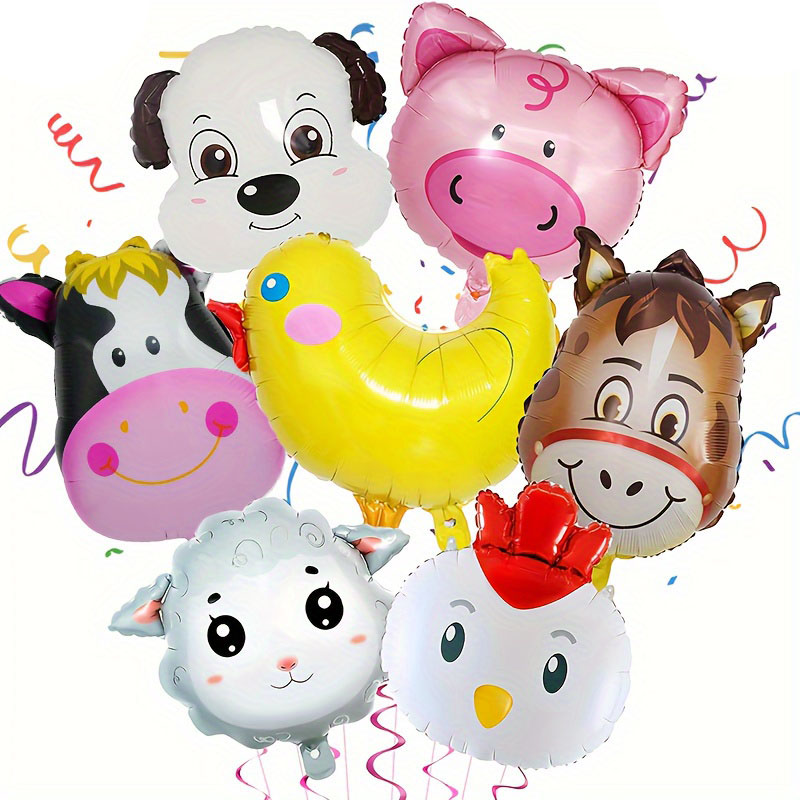 Heavy Equipment Birthday Theme - 7pcs Farm Animal Balloons for Farm
