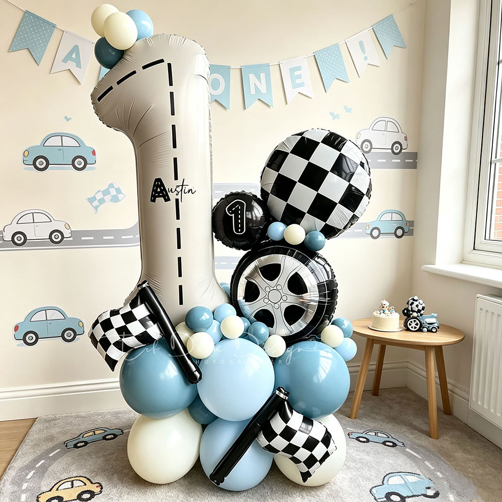 Heavy Equipment Birthday Theme - 1 Set Racing Tire Black White