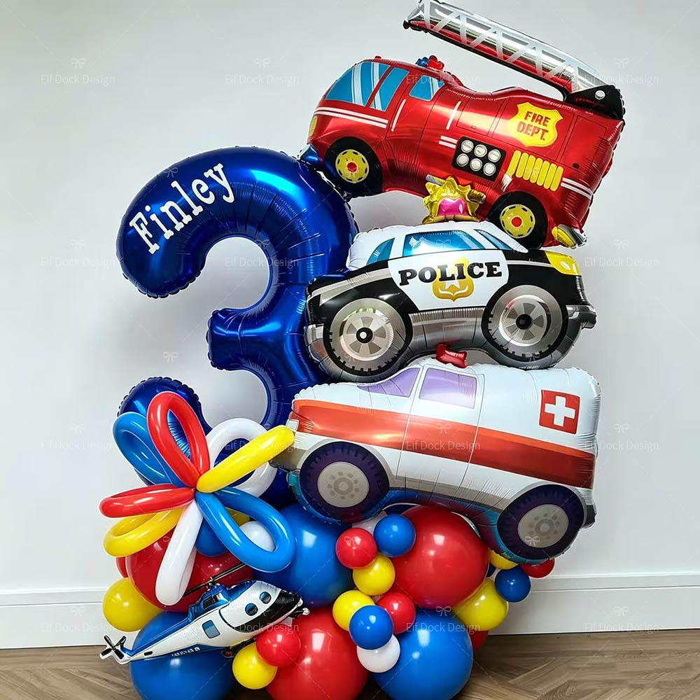 Heavy Equipment Birthday Theme - 1Set Cartoon Car Foil Balloons Ambulance