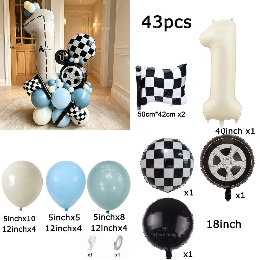 1 Set Racing Tire Black White  - Heavy Equipment Birthday Theme review and price