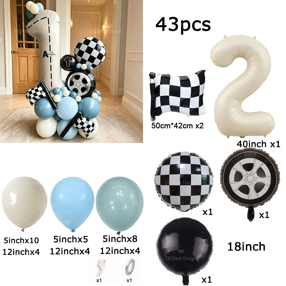 1 Set Racing Tire Black White  - Heavy Equipment Birthday Theme review and price