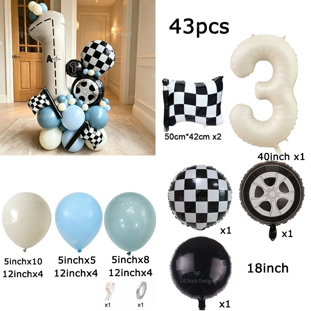 1 Set Racing Tire Black White  - Heavy Equipment Birthday Theme review and price